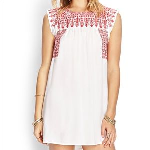 F21 Woven Embroidered Smocked / Cap Sleeve Dress